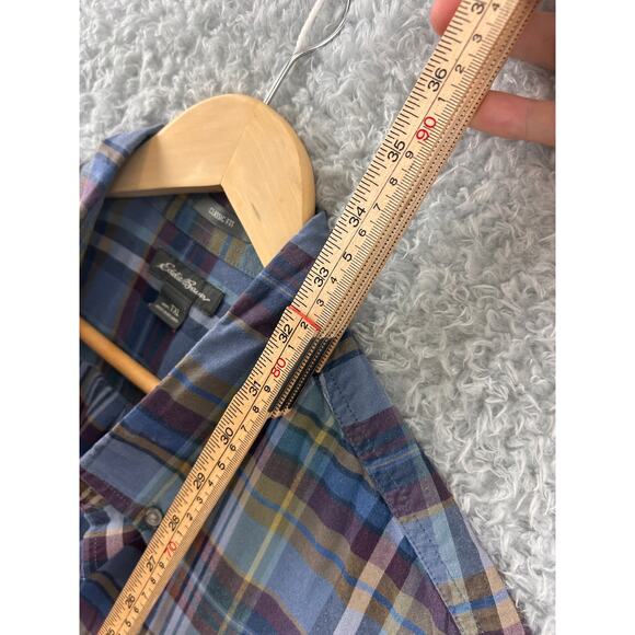 Eddie Bauer Men’s TXL Plaid Short Sleeve Button Down Shirt Classic Fit Blue - Picture 3 of 7